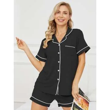 Yoolfine Womens Pajama Sets Short Sleeve Sleepwear Soft Button Down Nightwear Lounge Pj Set,Medium,B...