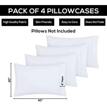 Utopia Bedding King Pillow Cases - Pack of 4 - Envelope Closure - Soft Brushed Microfiber Fabric - Shrinkage and Fade Resistant Pillow Covers King Size 20 X 40 Inches (White)