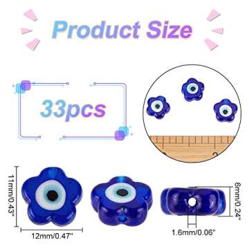 DICOSMETIC 33Pcs Flower Glass Beads Dark Blue Evil Eye Charms Glass Beads Lampwork Beads Strands Fla...