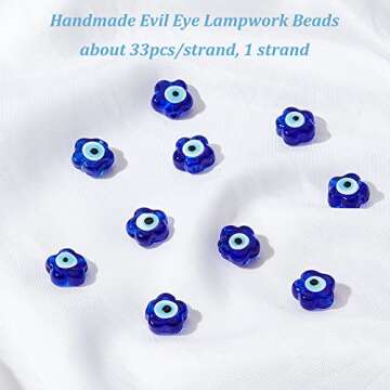 DICOSMETIC 33Pcs Flower Glass Beads Dark Blue Evil Eye Charms Glass Beads Lampwork Beads Strands Flat Loose Beads Small Spacer Beads for DIY Crafts Jewelry Making, Hole: 1.6mm