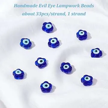 DICOSMETIC 33Pcs Flower Glass Beads Dark Blue Evil Eye Charms Glass Beads Lampwork Beads Strands Flat Loose Beads Small Spacer Beads for DIY Crafts Jewelry Making, Hole: 1.6mm