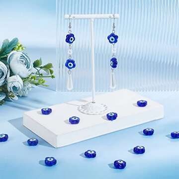 DICOSMETIC 33Pcs Flower Glass Beads Dark Blue Evil Eye Charms Glass Beads Lampwork Beads Strands Flat Loose Beads Small Spacer Beads for DIY Crafts Jewelry Making, Hole: 1.6mm