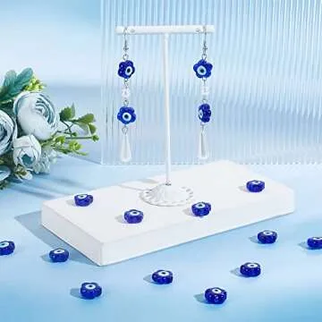 DICOSMETIC 33Pcs Flower Glass Beads Dark Blue Evil Eye Charms Glass Beads Lampwork Beads Strands Flat Loose Beads Small Spacer Beads for DIY Crafts Jewelry Making, Hole: 1.6mm