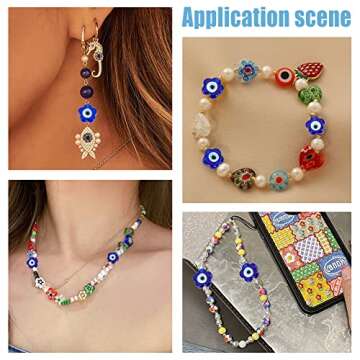 DICOSMETIC 33Pcs Flower Glass Beads Dark Blue Evil Eye Charms Glass Beads Lampwork Beads Strands Flat Loose Beads Small Spacer Beads for DIY Crafts Jewelry Making, Hole: 1.6mm