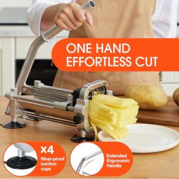 Befano French Fry Cutter, Stainless Steel Potato Cutter with 1/2 Inch and 3/8 Inch Blades, Commercia...