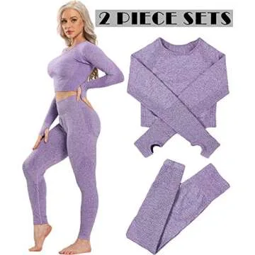 YOFIT Women's Workout Sets 2 Pieces Suits High Waisted Yoga Leggings with Stretch Seamless Long Sleeve Crop Top Purple