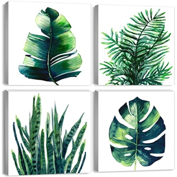 Boho Tropical Wall Art Bathroom Decor Green Plant Pictures Wall Decor for Living Room Minimalist Bot...