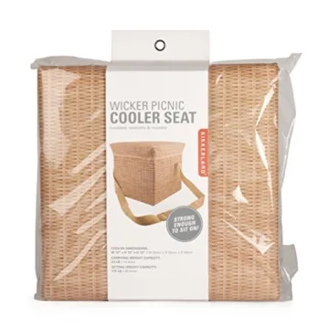 Kikkerland Insulated Collapsible Portable Wicker Picnic Hamper Basket Cooler Seat Carrying Strap for...