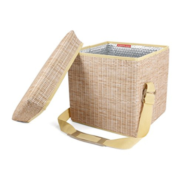 Kikkerland Wicker Picnic Hamper Cooler Seat for Outdoor Fun