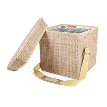 Kikkerland Wicker Picnic Hamper Cooler Seat for Outdoor Fun