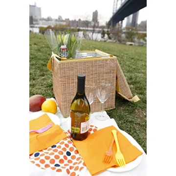 Kikkerland Wicker Picnic Hamper Cooler Seat for Outdoor Fun