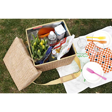 Kikkerland Wicker Picnic Hamper Cooler Seat for Outdoor Fun