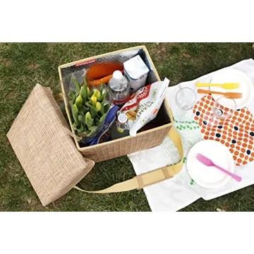 Kikkerland Wicker Picnic Hamper Cooler Seat for Outdoor Fun