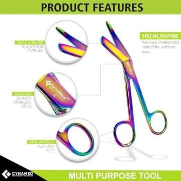 Artzone Lister Bandage Scissors - 7.25-Inch Cynamed Medical-Grade Stainless Steel Shears - Multi-Col...