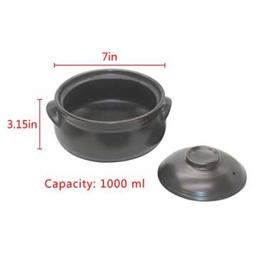 Korean Premium Ceramic Bowl with Lid, For Cooking Hot Pot Dolsot Bibimbap and Soup,2 liters.