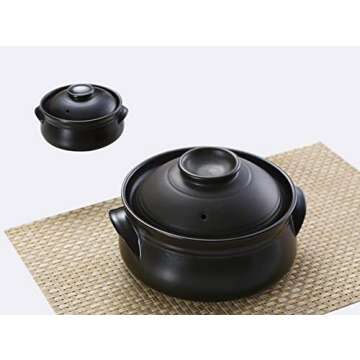 Korean Premium Ceramic Bowl with Lid, For Cooking Hot Pot Dolsot Bibimbap and Soup,2 liters.