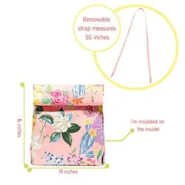 Ban.do What's For Lunch? Women's Crossbody Insulated Lunch Bag Tote with Removable Strap, Garden Party