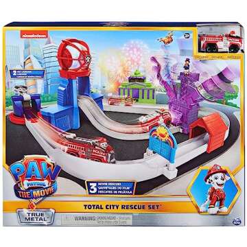 PAW Patrol, True Metal Total City Rescue Movie Track Set with Exclusive Marshall Vehicle, 1:55 Scale...