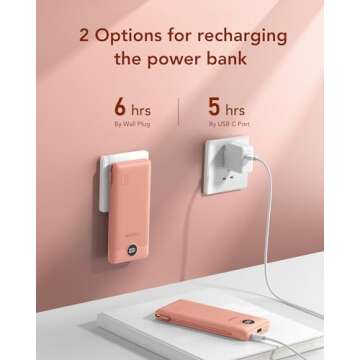 VEGER Portable Charger for iPhone Built in Cables and Wall Plug, 10000mah Slim Fast Charging USB C Power Bank, Travel Essential Battery Pack Compatible with iPhone, iPad, Samsung, and More(Dark Pink)