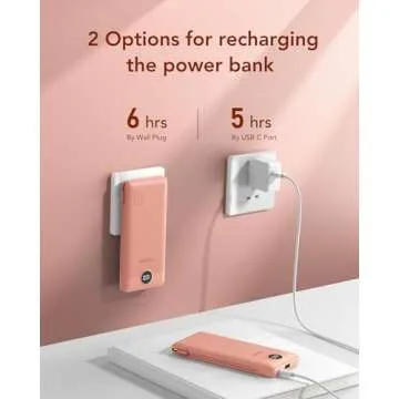 VEGER Portable Charger for iPhone Built in Cables and Wall Plug, 10000mah Slim Fast Charging USB C Power Bank, Travel Essential Battery Pack Compatible with iPhone, iPad, Samsung, and More(Dark Pink)