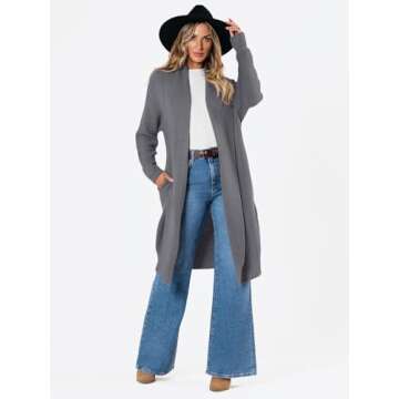 LILLUSORY Long Cardigan Sweaters for Women Fall Trendy Oversized Open Front Winter Coat Blazer 2025 Cozy Chunky Knit Sweater Jacket Outwear Coats Darkgrey M