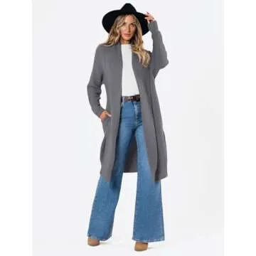 LILLUSORY Long Cardigan Sweaters for Women Fall Trendy Oversized Open Front Winter Coat Blazer 2025 Cozy Chunky Knit Sweater Jacket Outwear Coats Darkgrey M