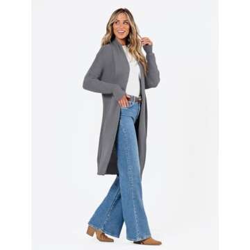 LILLUSORY Long Cardigan Sweaters for Women Fall Trendy Oversized Open Front Winter Coat Blazer 2025 Cozy Chunky Knit Sweater Jacket Outwear Coats Darkgrey M