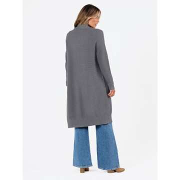 LILLUSORY Long Cardigan Sweaters for Women Fall Trendy Oversized Open Front Winter Coat Blazer 2025 Cozy Chunky Knit Sweater Jacket Outwear Coats Darkgrey M