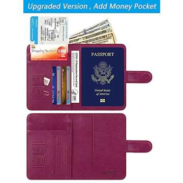 Passport Holder Cover Wallet RFID Blocking Leather Card Case Travel Accessories for Women Men (Purple)