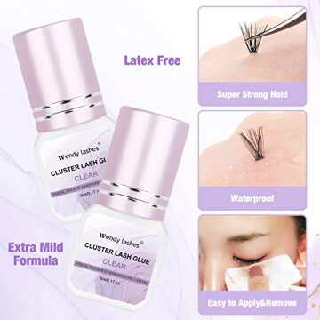 Lash Cluster Glue for Eyelash Extension: Lash-Lovers Supplies for DIY, Waterproof, 2-3 Sec Dry, Strong Hold, Clear, 5ml,0122