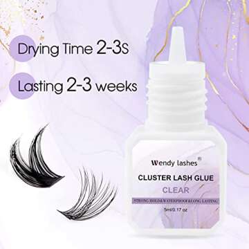 Lash Cluster Glue for Eyelash Extension: Lash-Lovers Supplies for DIY, Waterproof, 2-3 Sec Dry, Strong Hold, Clear, 5ml,0122