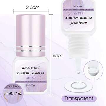 Lash Cluster Glue for Eyelash Extension: Lash-Lovers Supplies for DIY, Waterproof, 2-3 Sec Dry, Strong Hold, Clear, 5ml,0122
