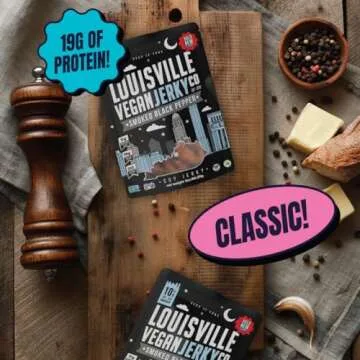 Louisville Vegan Jerky - Smoked Black Pepper Vegan and Vegetarian Meat, 19 Grams of Non-GMO Soy Protein, 310 Calories per Bag, Gluten-Free High Protein Vegan Snacks - 3 oz, 6 Pack