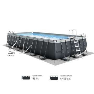 Intex 26367EH 24' x 12' x 52" Rectangular XTR Frame Swimming Pool w/Filter Pump - Large Above Ground Backyard Rectangle Pool w/ 45-Inch Deep Water