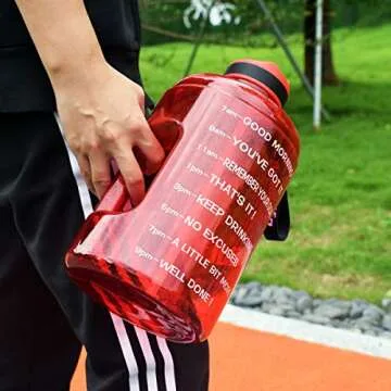 QuiFit Motivational Gallon Water Bottle - with Straw & Time Marker BPA Free Large Reusable Sport Water Jug with Handle for Fitness Outdoor Enthusiasts Leak-Proof (Red,1 gallon)