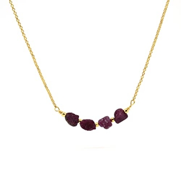 Gempires Natural Raw Ruby Bar Necklace, Rough Stone Necklace, Ruby Necklace for Women, July Birthsto...