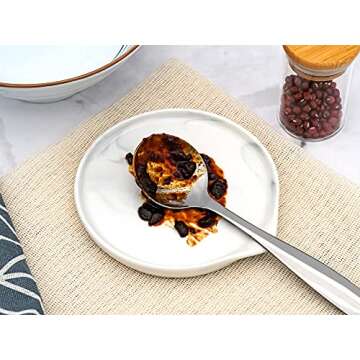 Large Spoon Rest,Ceramic Spoon Rest for Kitchen Counter Dishwasher Safe Marble Decor Spoon Holder fo...