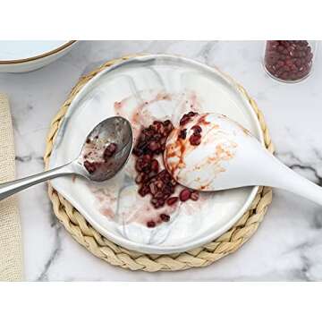 Large Spoon Rest,Ceramic Spoon Rest for Kitchen Counter Dishwasher Safe Marble Decor Spoon Holder for Kitchen,5.5 Inches