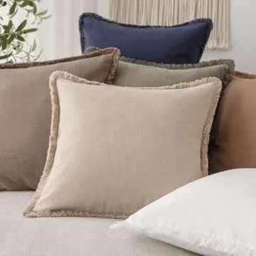 Foindtower Decorative Linen Fringe Lumbar Throw Pillow Covers Cozy Boho Farmhouse Cushion Cover with Tassel Soft Accent Pillowcase for Sofa Bed Living Room Home Decor, 12×20 Inch, 1PC,Tan Beige