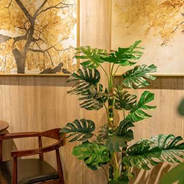 Mingfuxin 4ft Artificial Trees, 47.3" Faux Monstera Deliciosa Plant Potted, Fake Swiss Cheese Plant ...