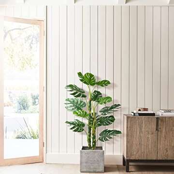 Mingfuxin 4ft Artificial Trees, 47.3" Faux Monstera Deliciosa Plant Potted, Fake Swiss Cheese Plant Tropical Monstera Palm Tree for Indoor and Outdoor Home Decoration
