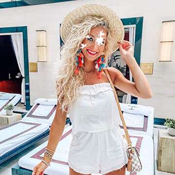 Long Tassel Earrings Statement Bohemian Pom Ball Handmade Drop Dangle Earrings for Women