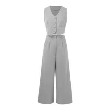 Slim Fit Suits for Women Womens Suit Vest Tank Cardigan Tops Wide Leg Pocket Pants Suit Spring Outfit for Women 2024 Grey