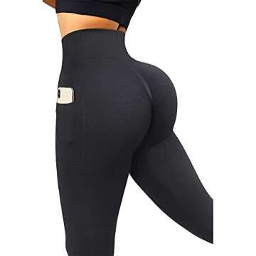 SUUKSESS Women Seamless Butt Lifting Leggings with Pockets Booty High Waisted Workout Yoga Pants (Bl...