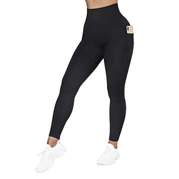 SUUKSESS Women Seamless Butt Lifting Leggings with Pockets Booty High Waisted Workout Yoga Pants (Black, S)