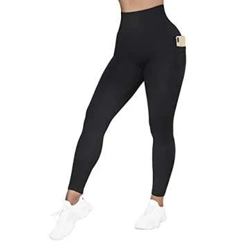SUUKSESS Women Seamless Butt Lifting Leggings with Pockets Booty High Waisted Workout Yoga Pants (Black, S)