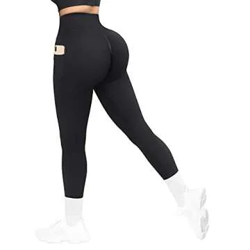 SUUKSESS Women Seamless Butt Lifting Leggings with Pockets Booty High Waisted Workout Yoga Pants (Black, S)