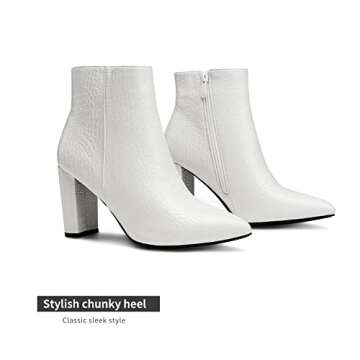 DREAM PAIRS Women's Chunky Heel Ankle Booties Pointed Toe Short Boots,Size 8.5,White/Stone/Pu,SIANNA...