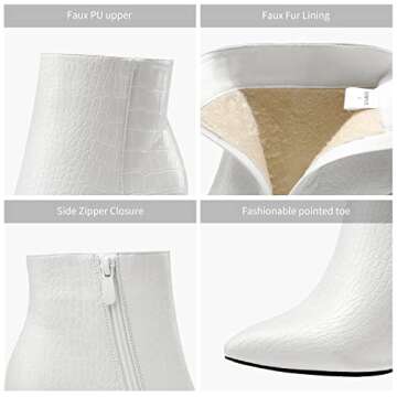 DREAM PAIRS Women's Chunky Heel Ankle Booties Pointed Toe Short Boots,Size 8.5,White/Stone/Pu,SIANNA-1