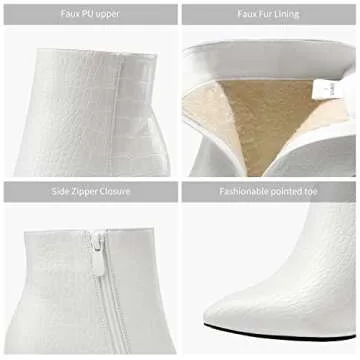 DREAM PAIRS Women's Chunky Heel Ankle Booties Pointed Toe Short Boots,Size 8.5,White/Stone/Pu,SIANNA-1